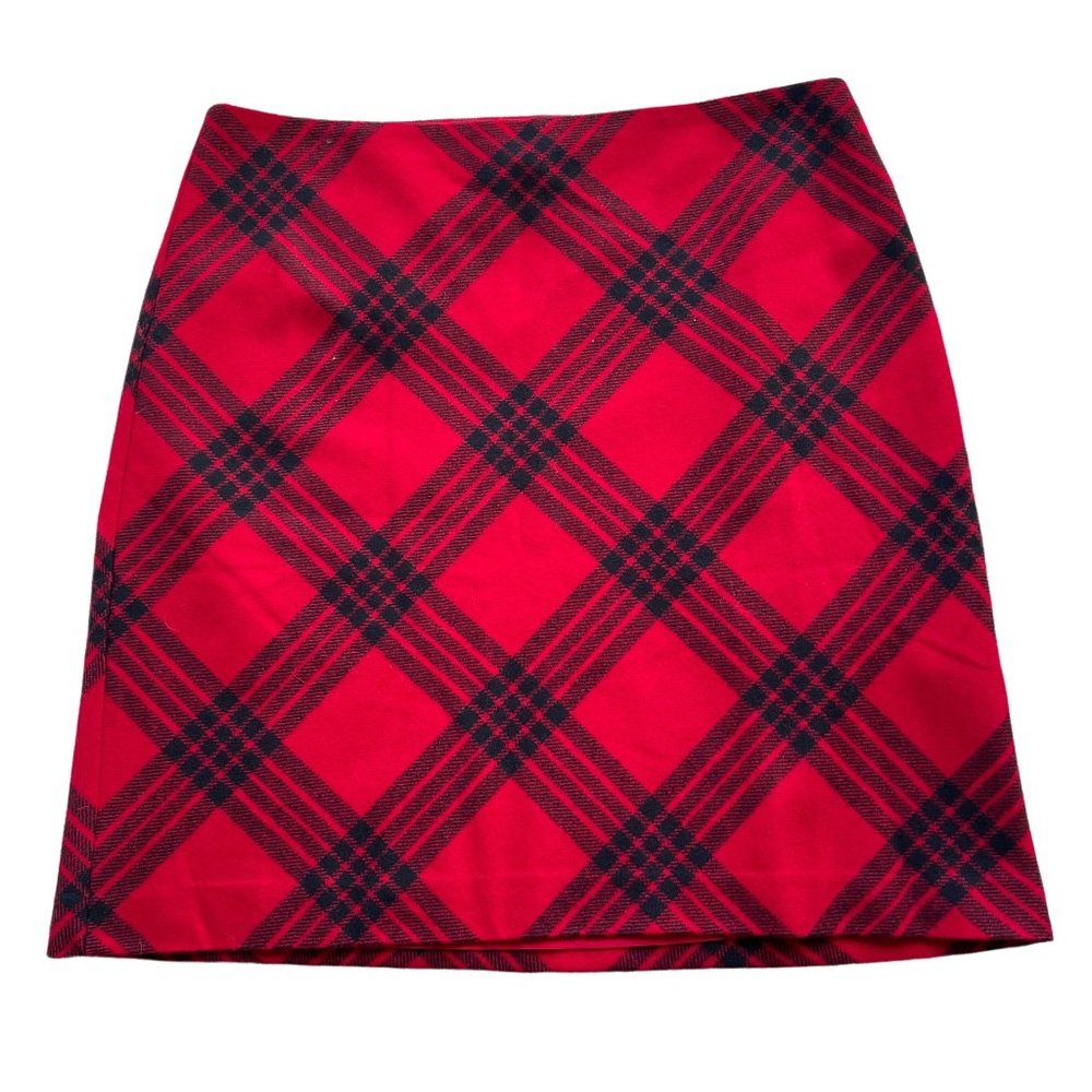 Talbots Size 10 Red Black Plaid Wool Blend Pencil Skirt